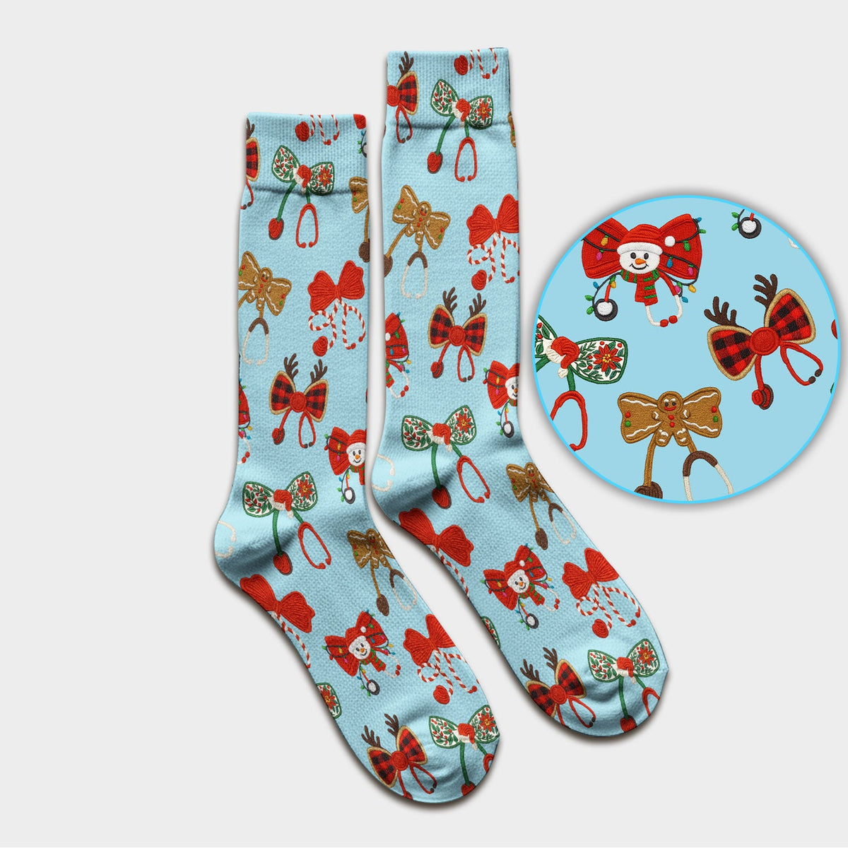 Christmas Stethoscope Bow Nurse Socks
