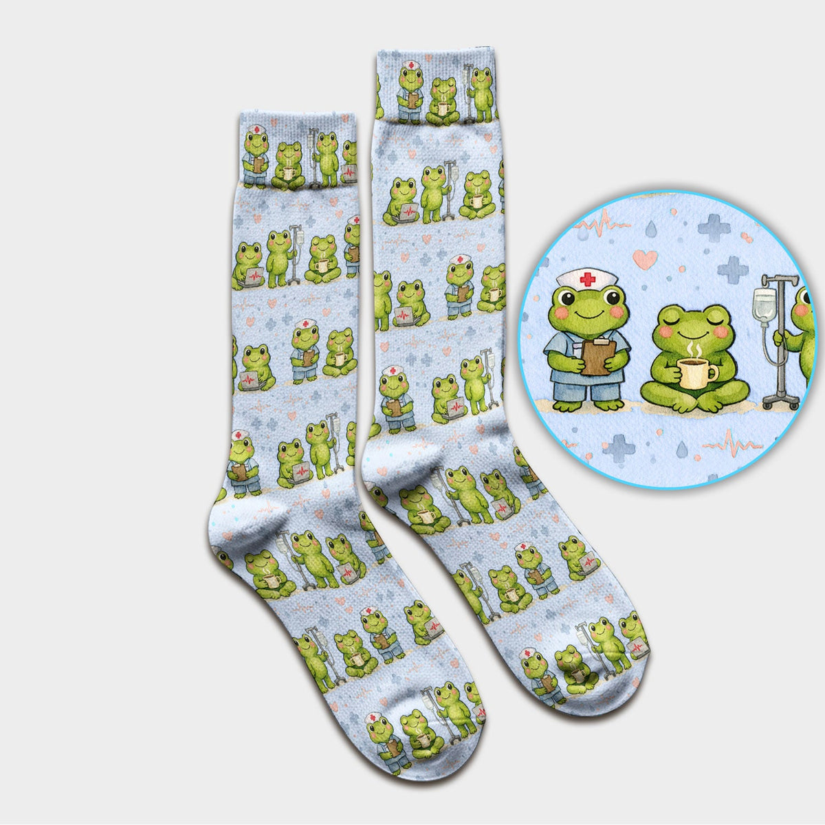 Adorable Frog Various Poses Nurse Socks