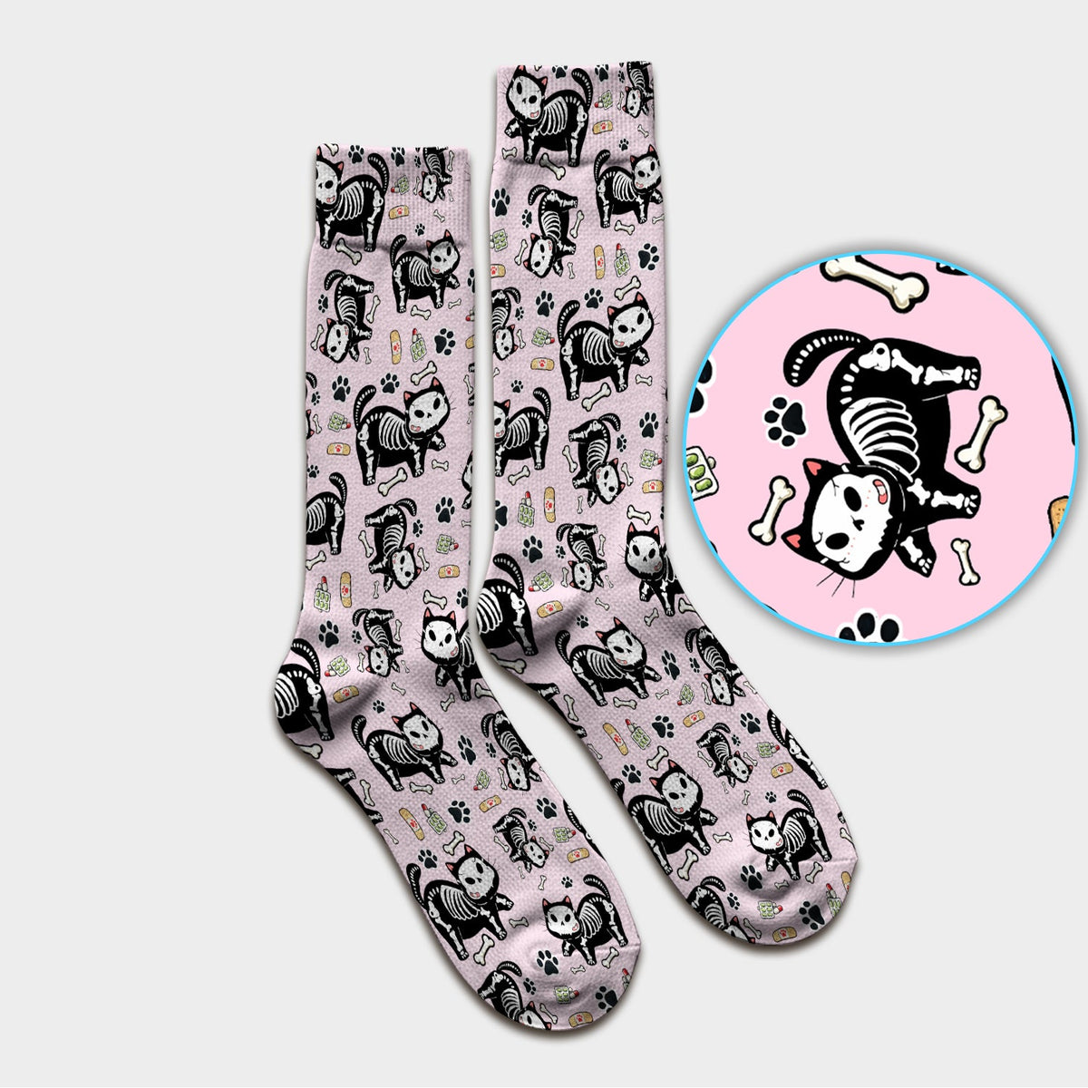 Skeleton Cat Medical Nurse Socks