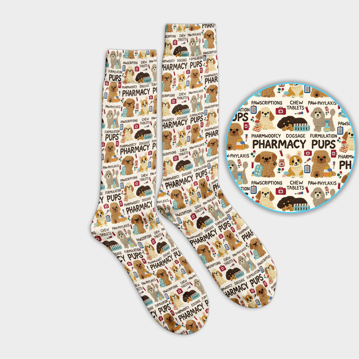 Pharmacy Pups Socks for Nurse Doctor - Cute Dog Adult Socks for Men and Women - Funny Gift for Pharmacists & Vet Techs