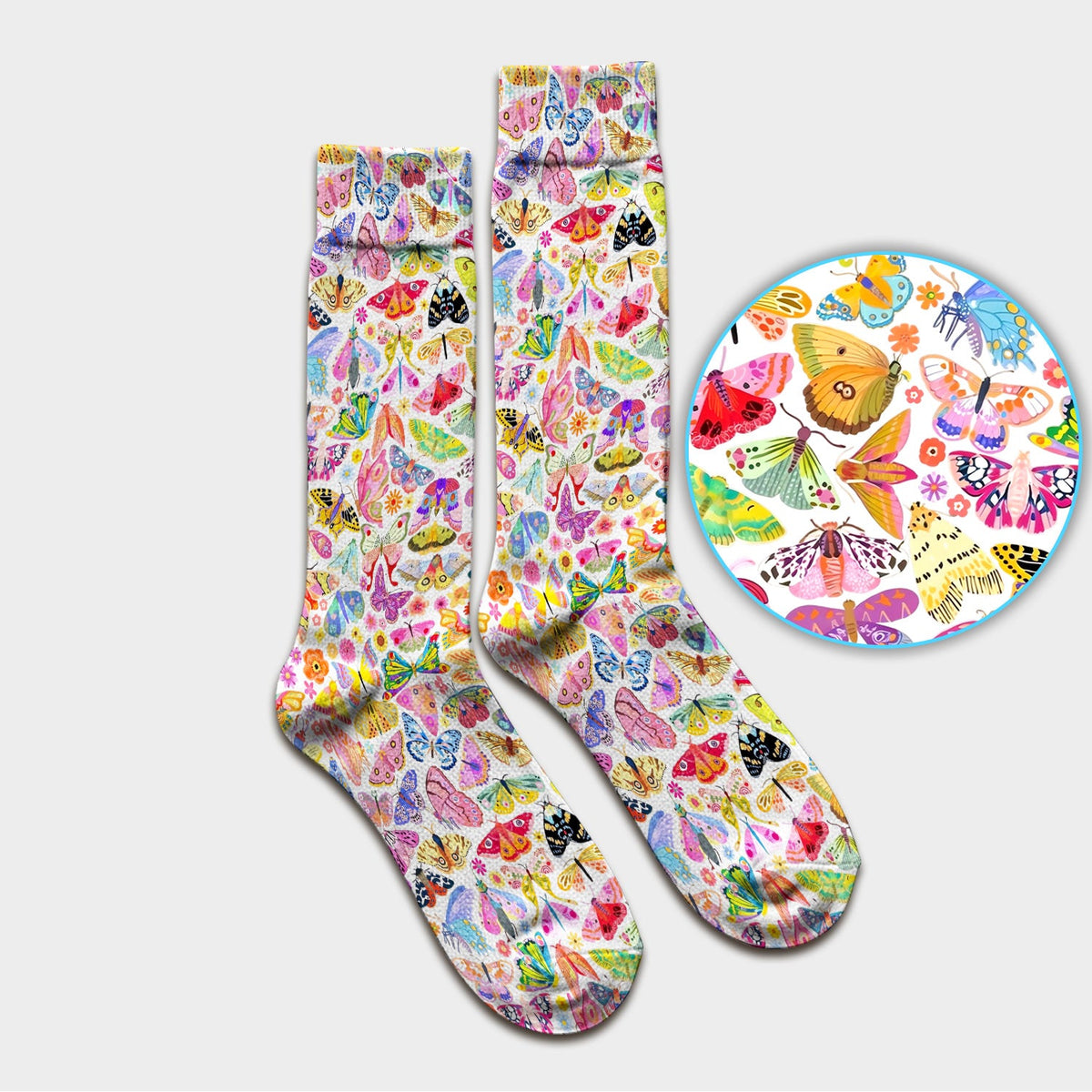 Cute Bright Butterfly Moth Floral Nurse Socks