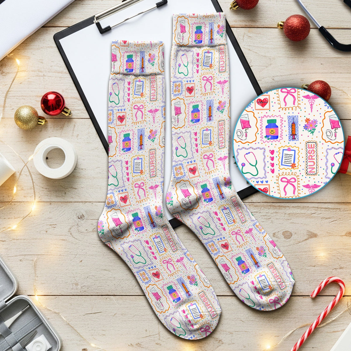Colorful Nurse Medical Icon Socks