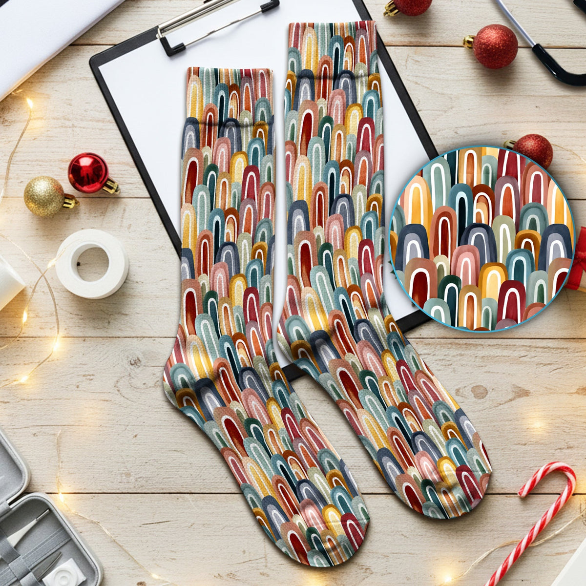 Retro Boho Rainbow Arch Nurse Socks