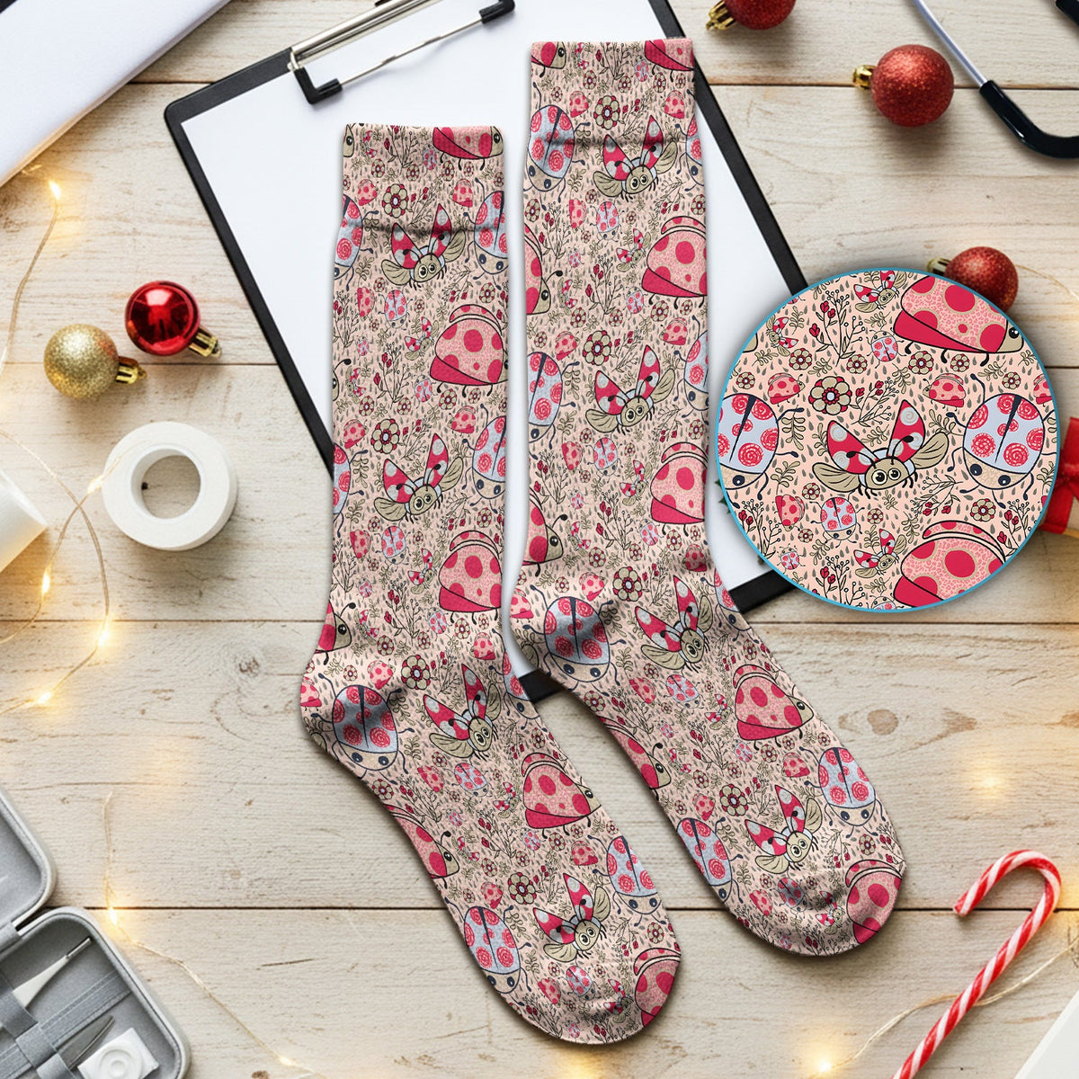 Ladybug Rain Garden Nurse Socks