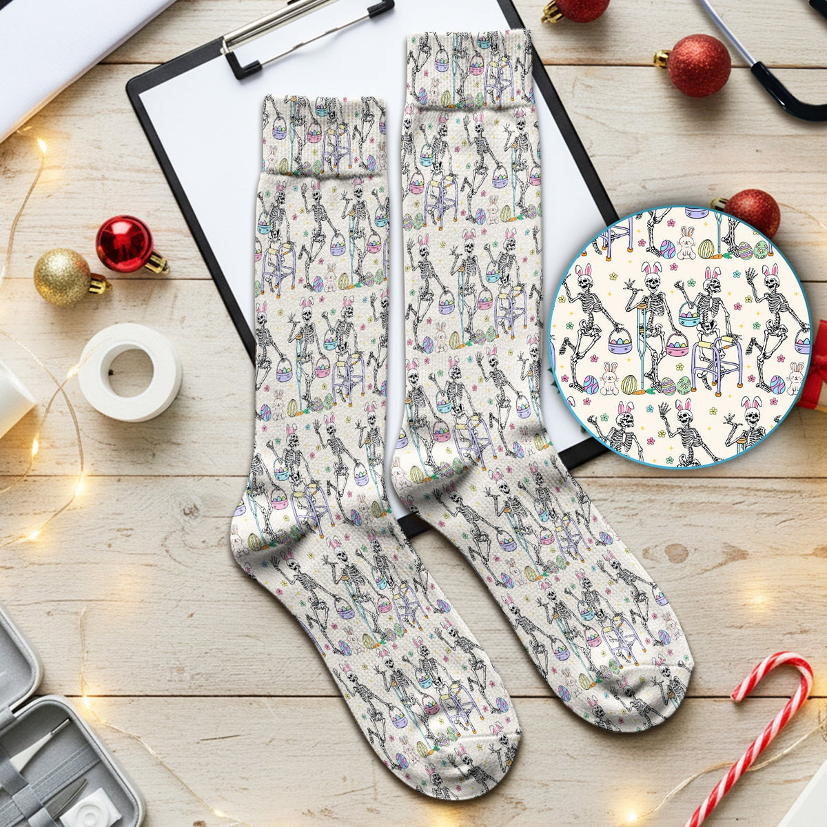 Fun Skeleton Bunny Nurse Socks - Easter Gift