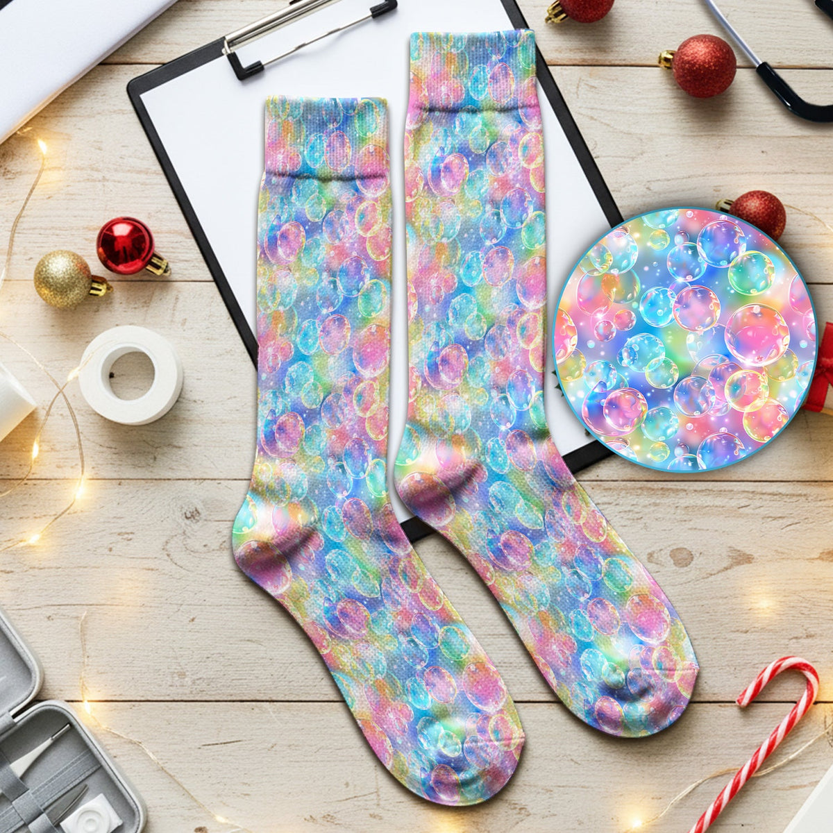 Colorful Floating Soap Bubble Nurse Socks