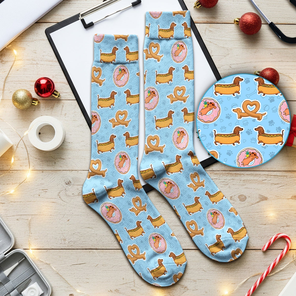 Dachshund Donut Heart Nurse Socks