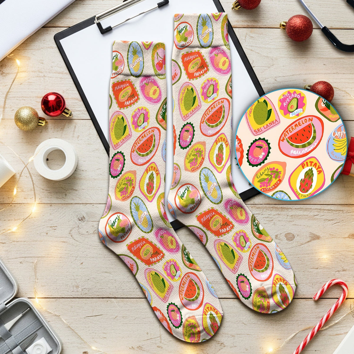 Summer Colorful Fruit Sticker Nurse Socks
