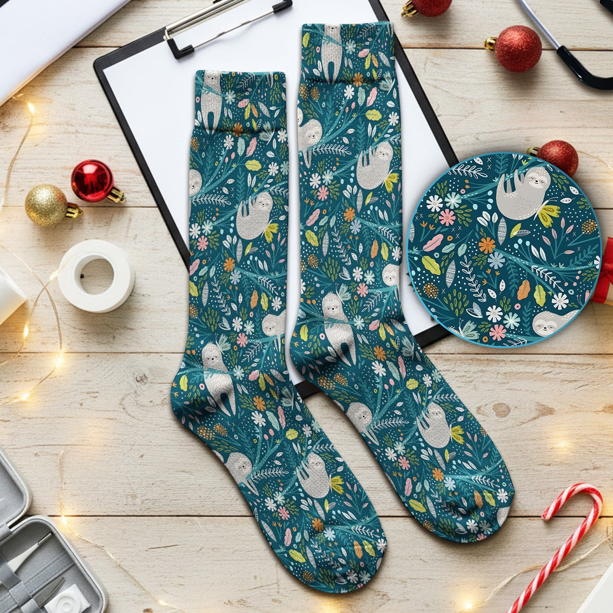 Sloth Jungle Leaf Nurse Socks