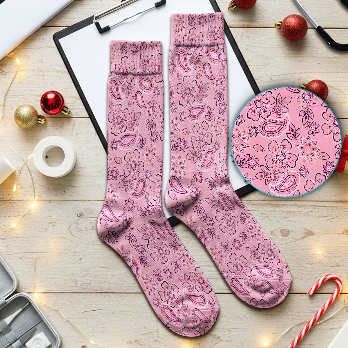 Pink Paisley Floral Nurse Socks