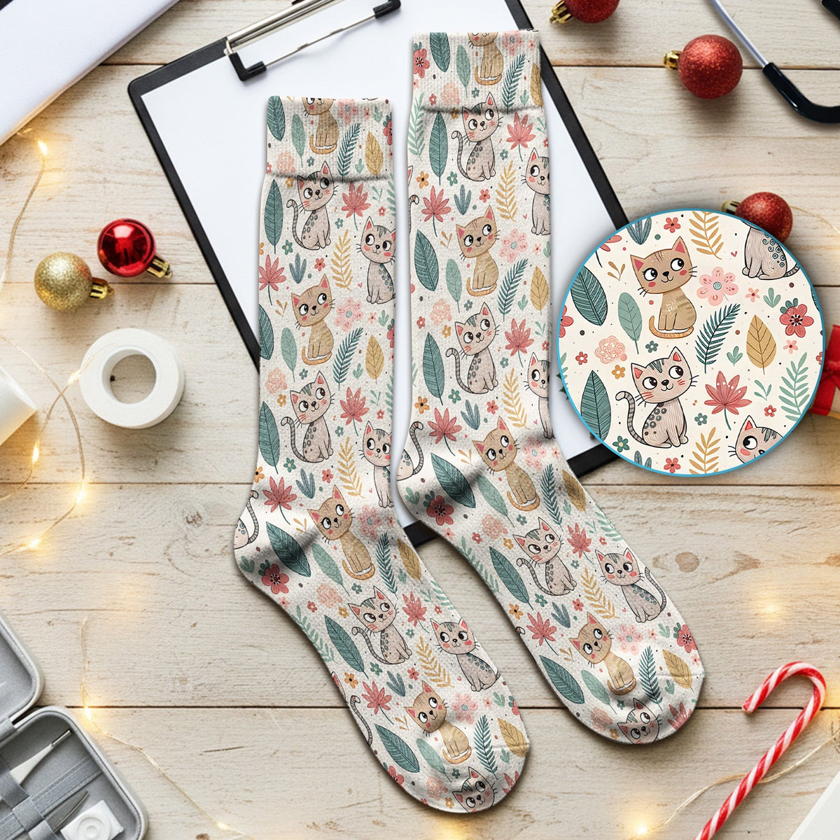 Cat Floral Leaf Nurse Socks