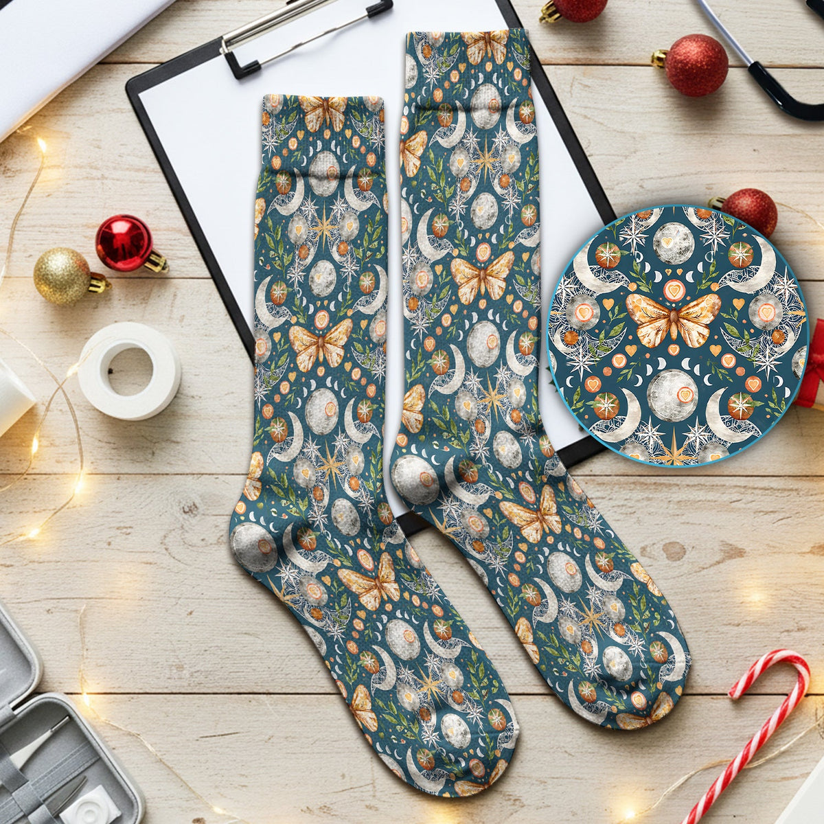 Celestial Butterfly Moonlight Nurse Socks