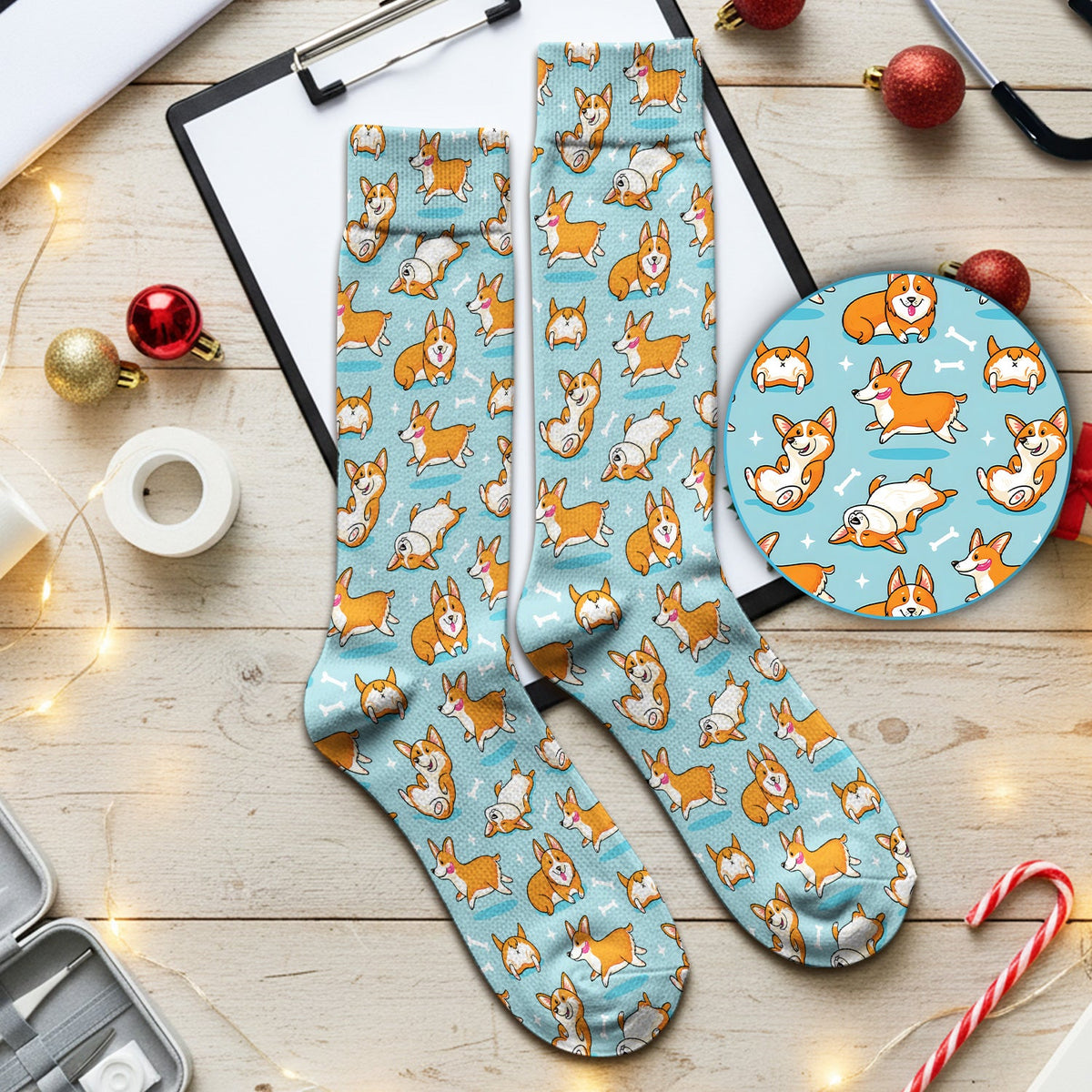 Corgi Dog Rolling Bone Nurse Socks