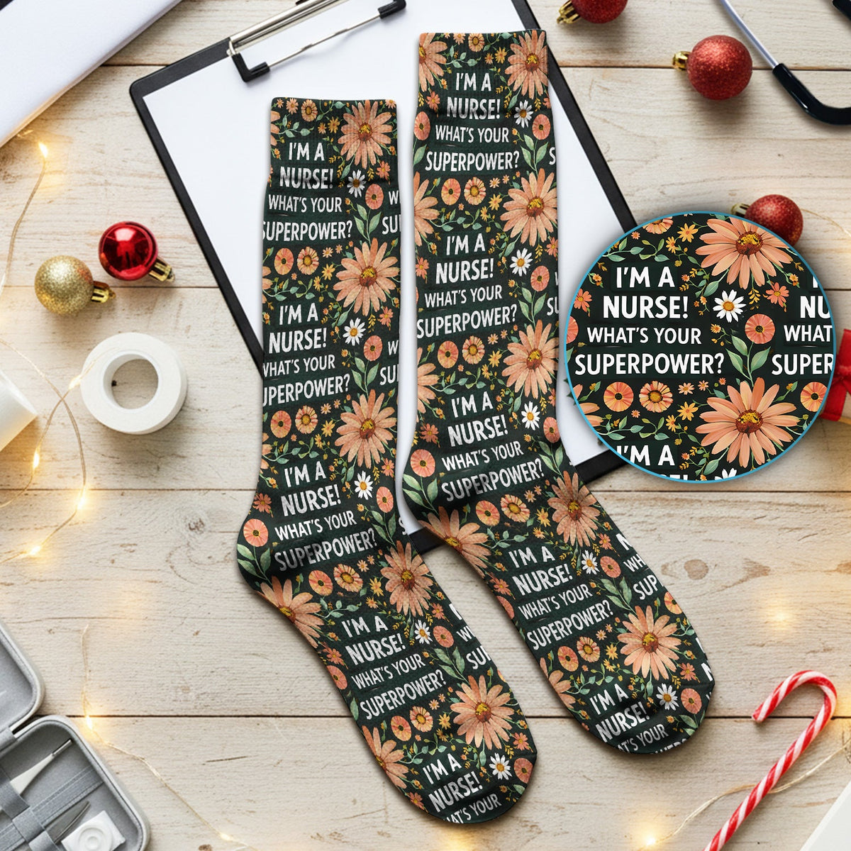 Superpower Floral Nurse Socks