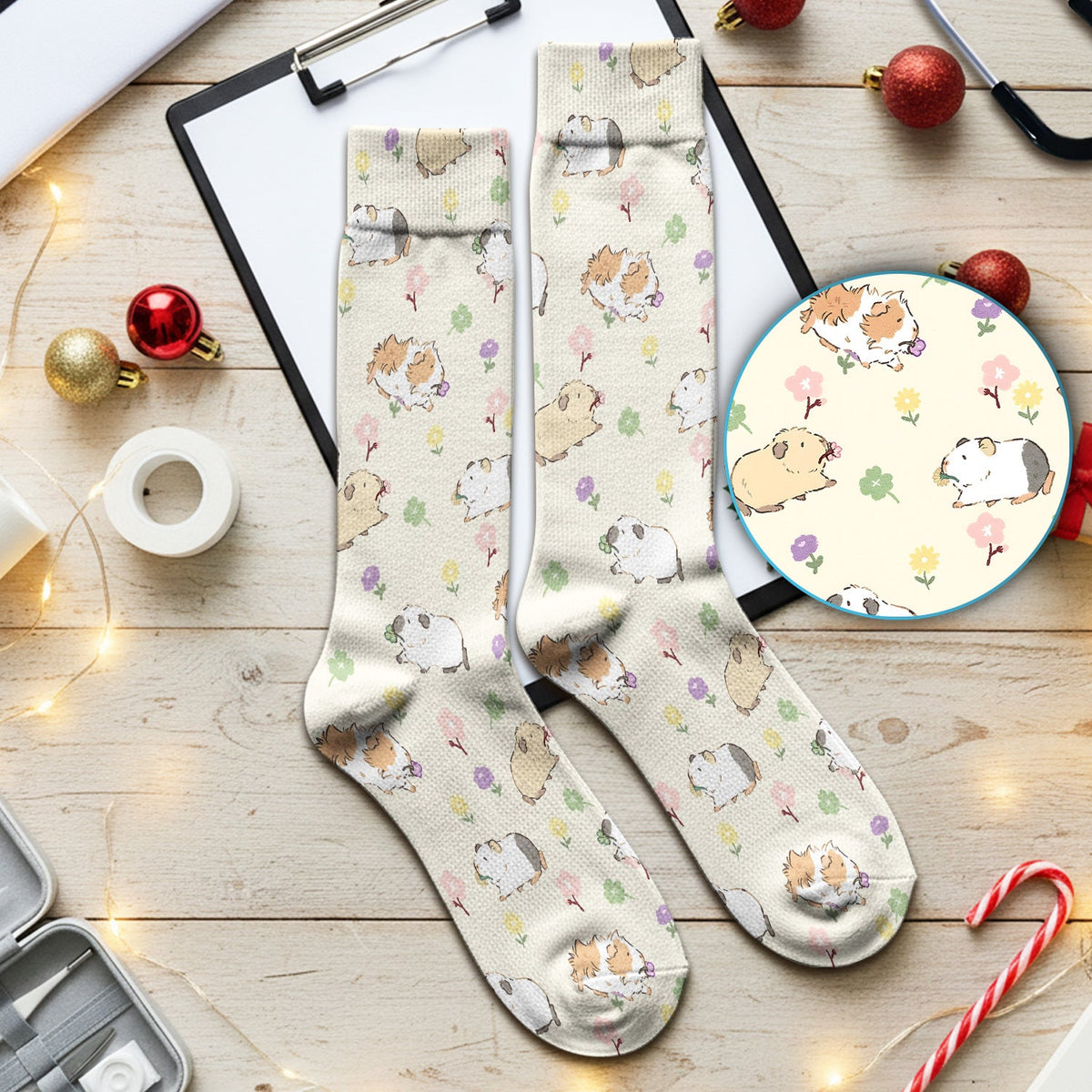Cozy Guinea Pig Floral Doodle Nurse Socks