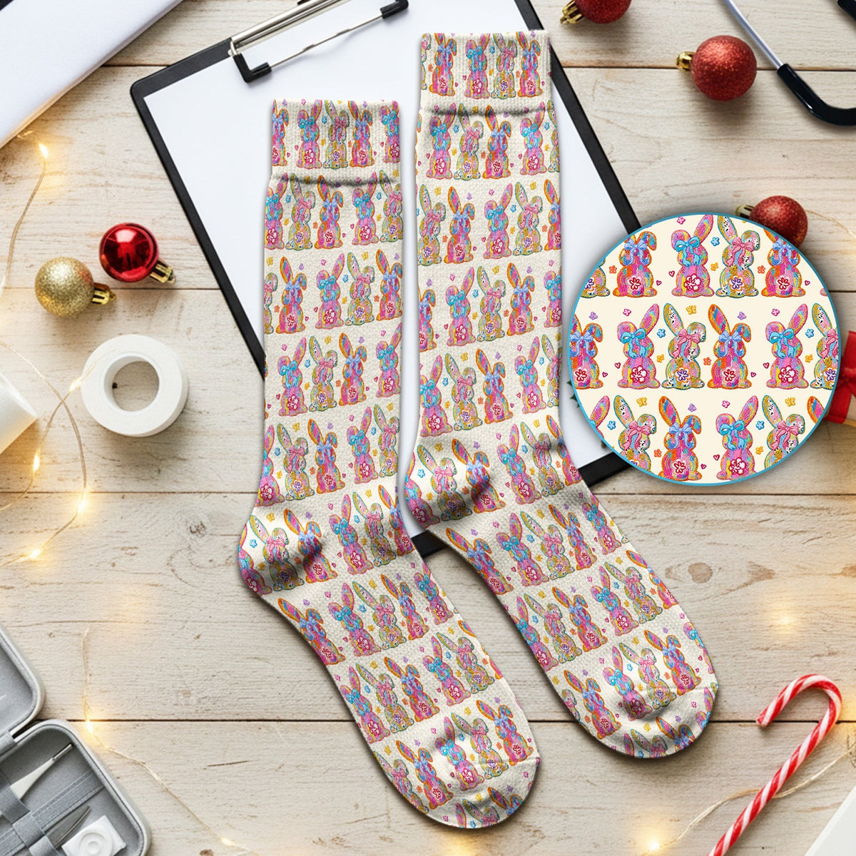 Pastel Bunny Floral Nurse Socks