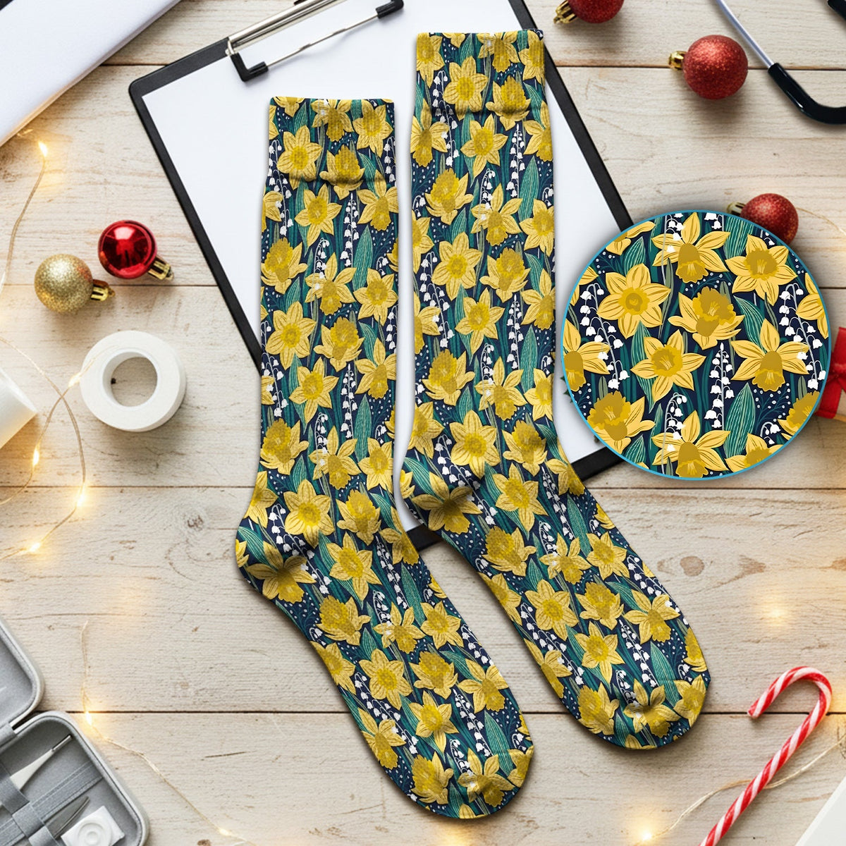 Yellow Daffodil Lily Valley Nurse Socks