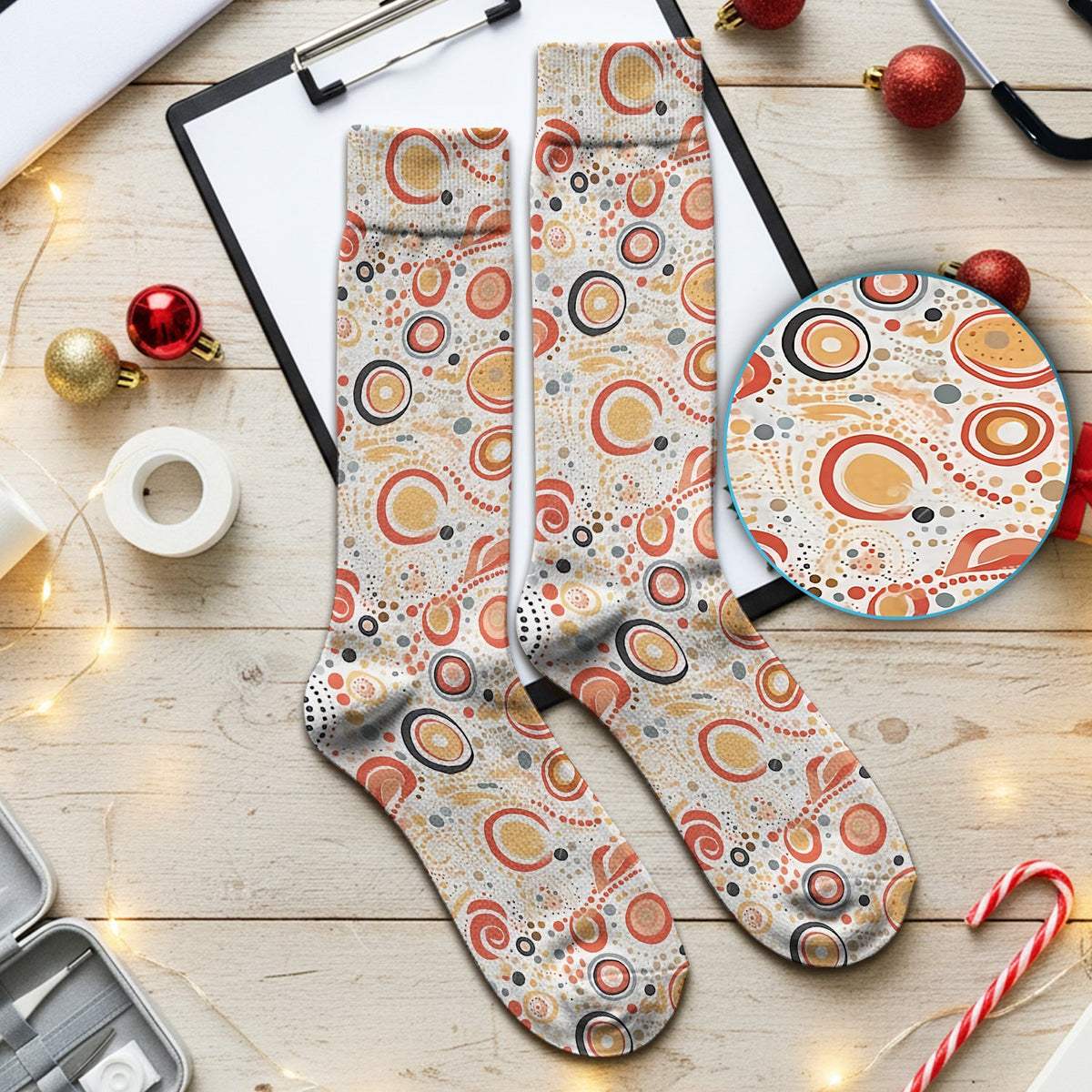 Abstract Earth Tone Dot Circle Nurse Socks