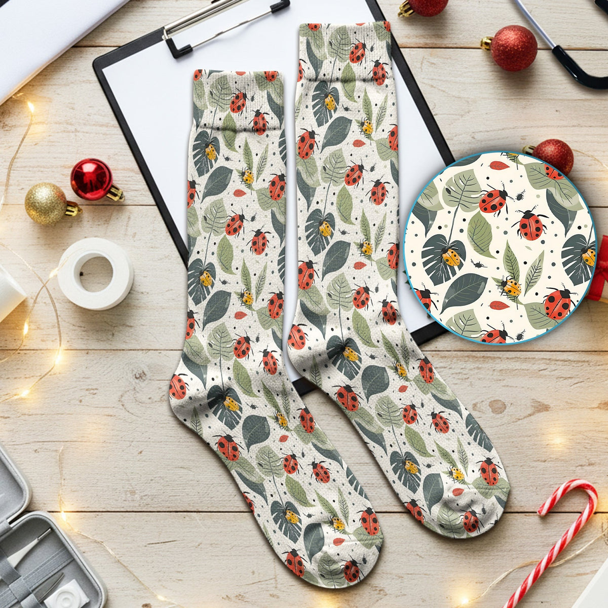 Ladybug Leaf Nature Nurse Socks