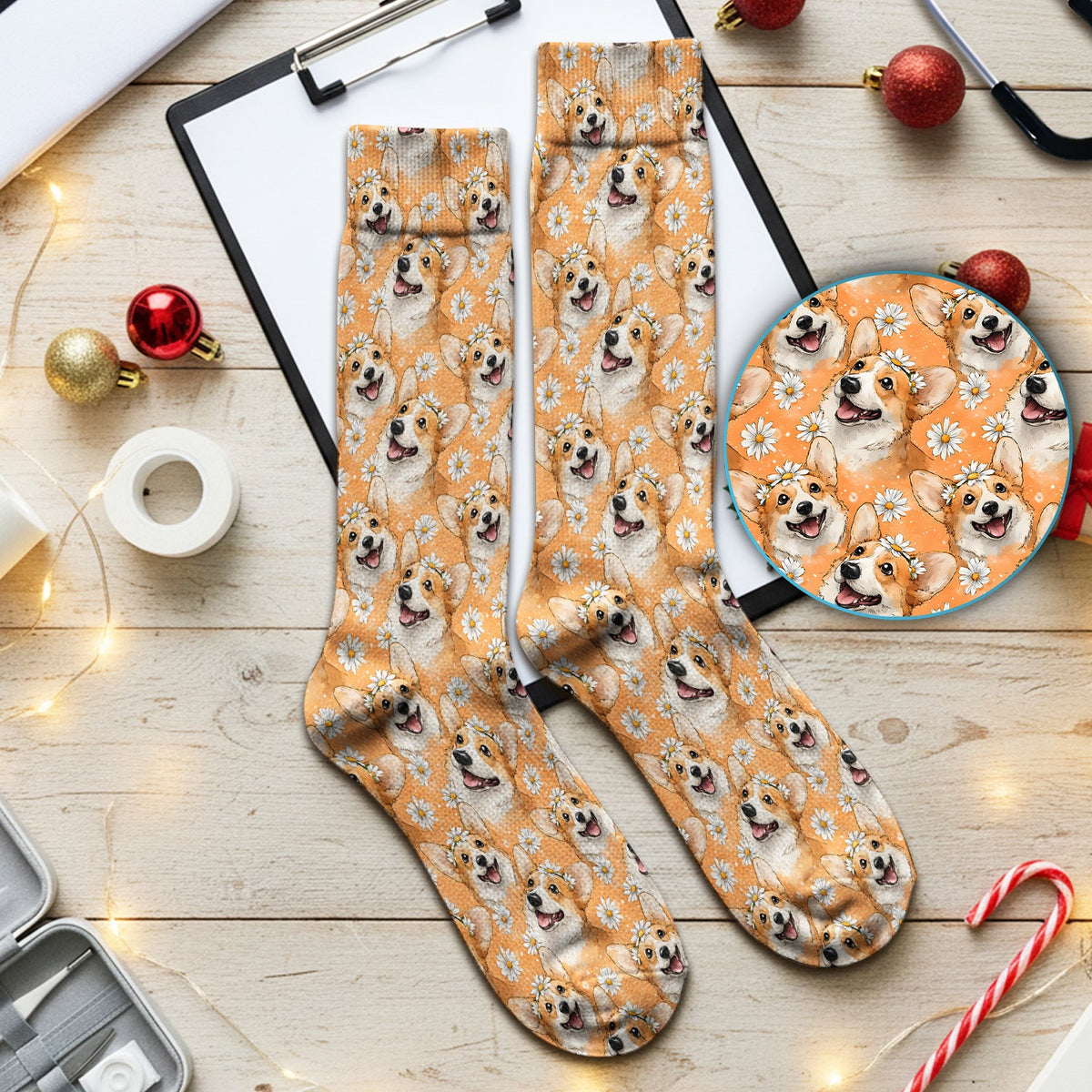 Corgi Daisy Floral Orange Nurse Socks