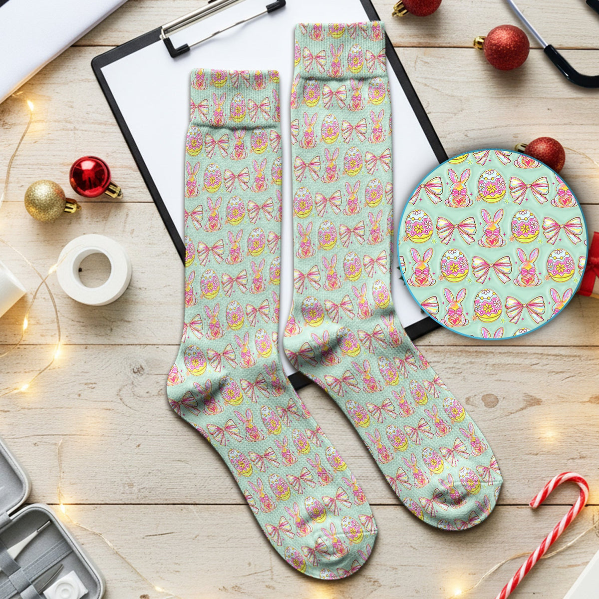 Bunny Pastel Egg Bow Nurse Socks - Easter Gift