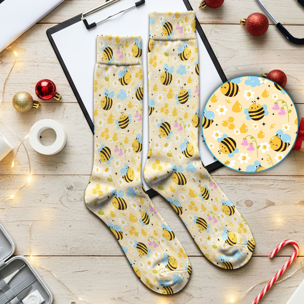 Honey Bee Flower Cloud Nurse Socks