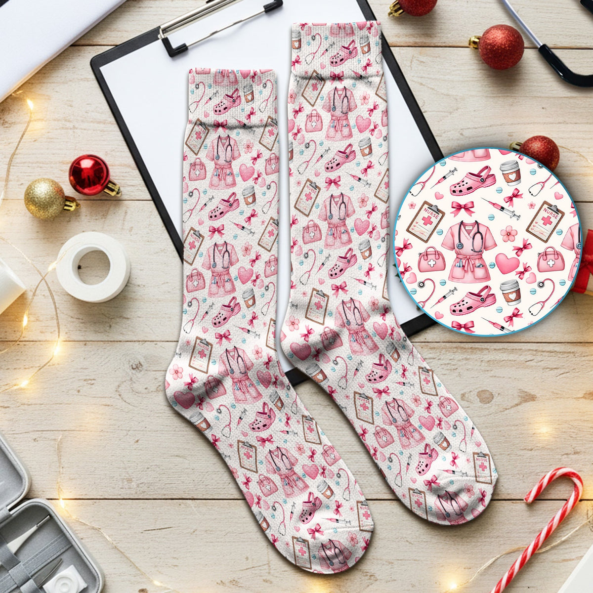 Valentine Pink Nurse Icons Socks