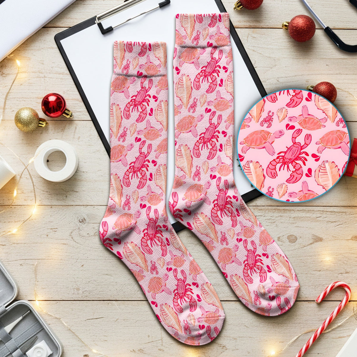 Pink Sea Turtle Lobster Shell Nurse Socks