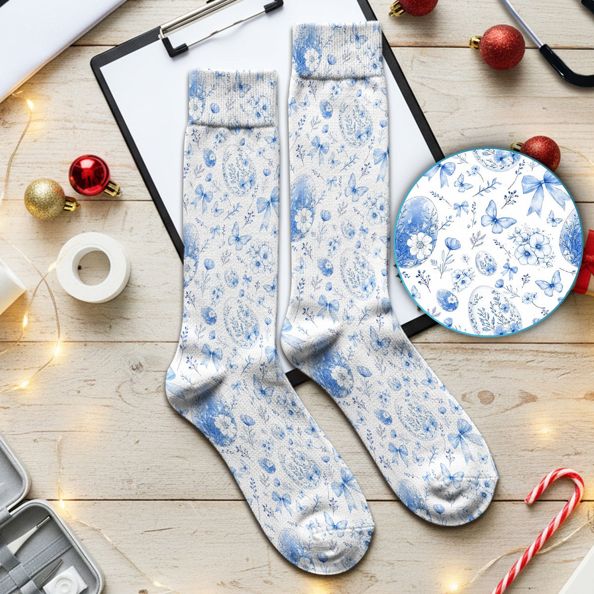 Butterfly Floral Bow Vintage Nurse Socks
