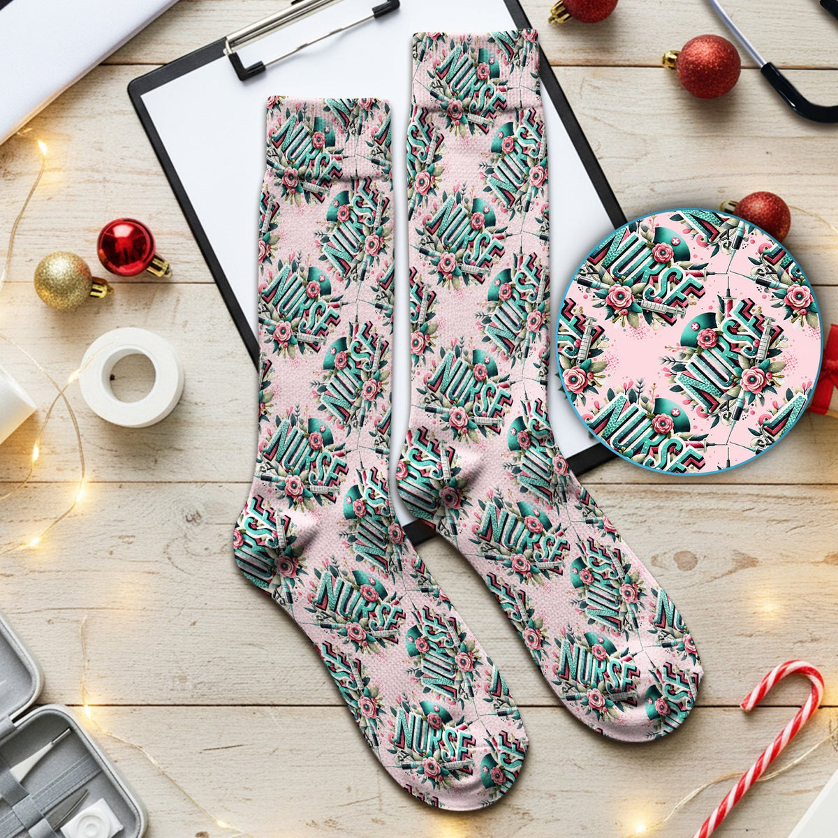 Typography Floral Nurse Socks