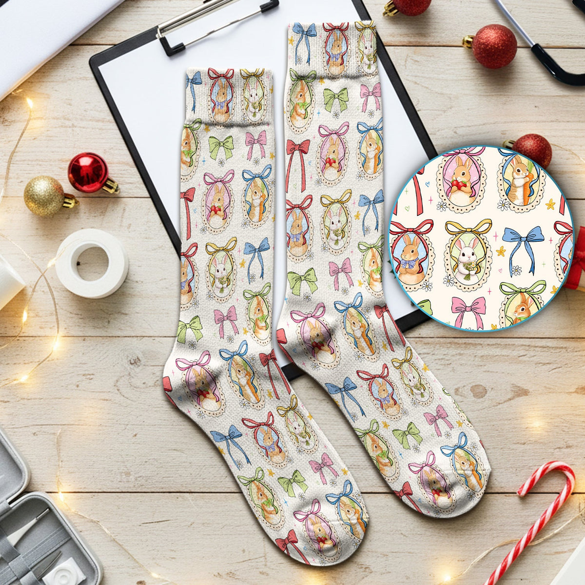 Bunny Cameo Bow Nurse Socks - Easter Gift