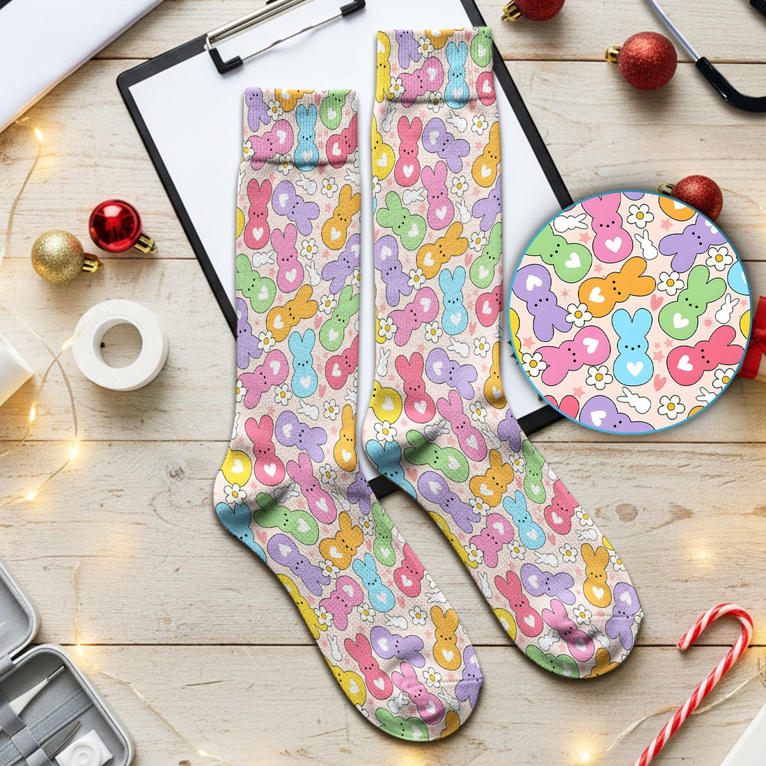 Sweet Pastel Bunny Daisy Nurse Socks