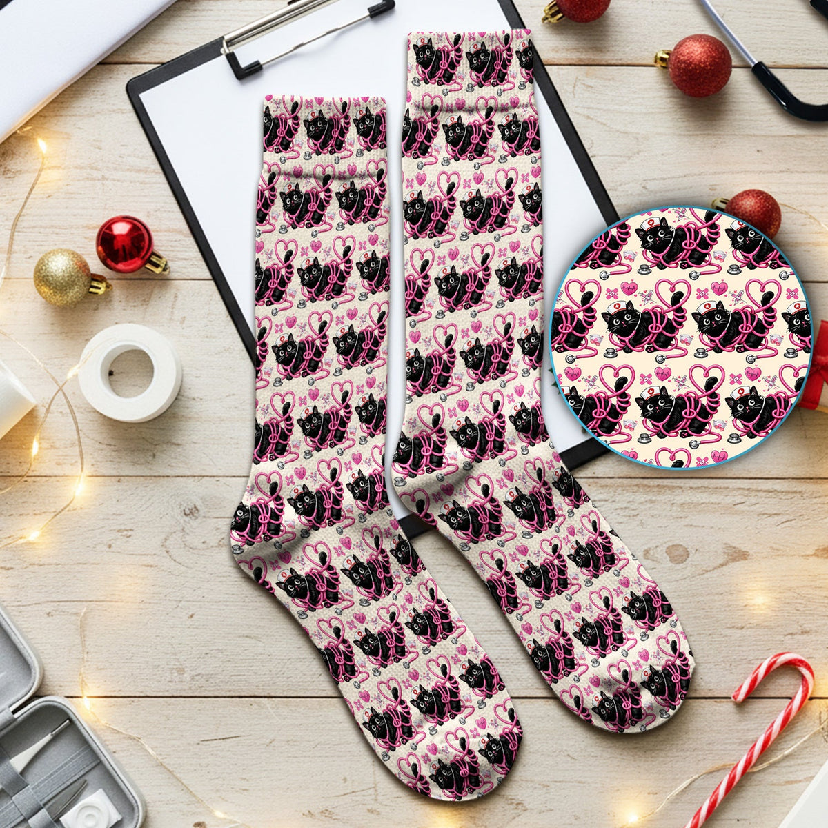 Valentine Cat Nurse Heart Socks
