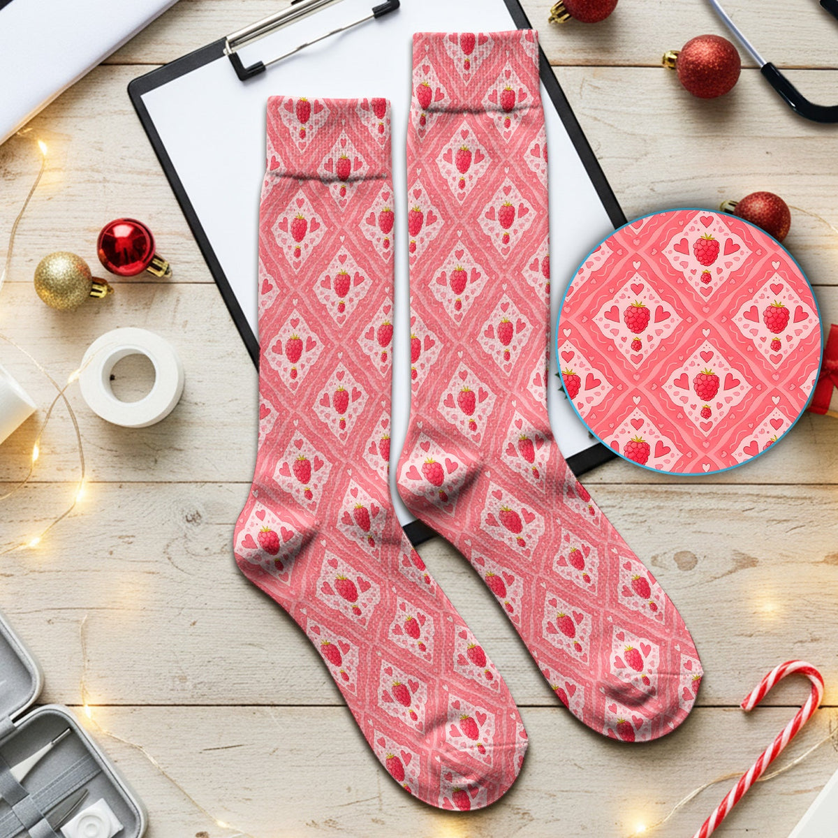 Sweet Red Cherry Gingham Pattern Nurse Socks