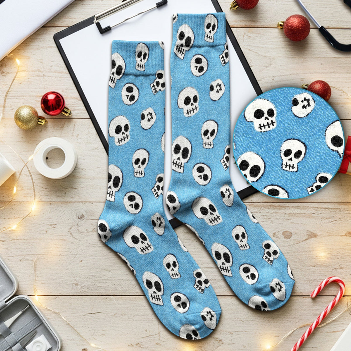 Blue Skull Nurse Socks - Halloween Gift