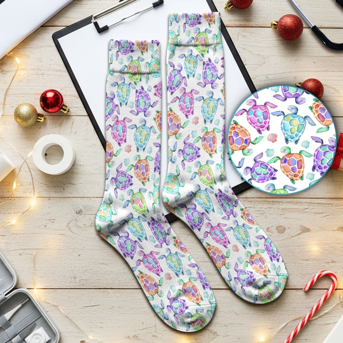 Colorful Sea Turtle Shell Nurse Socks