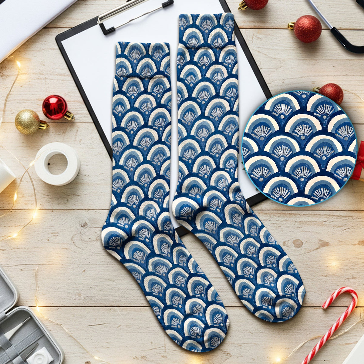 Blue Seashell Nurse Socks