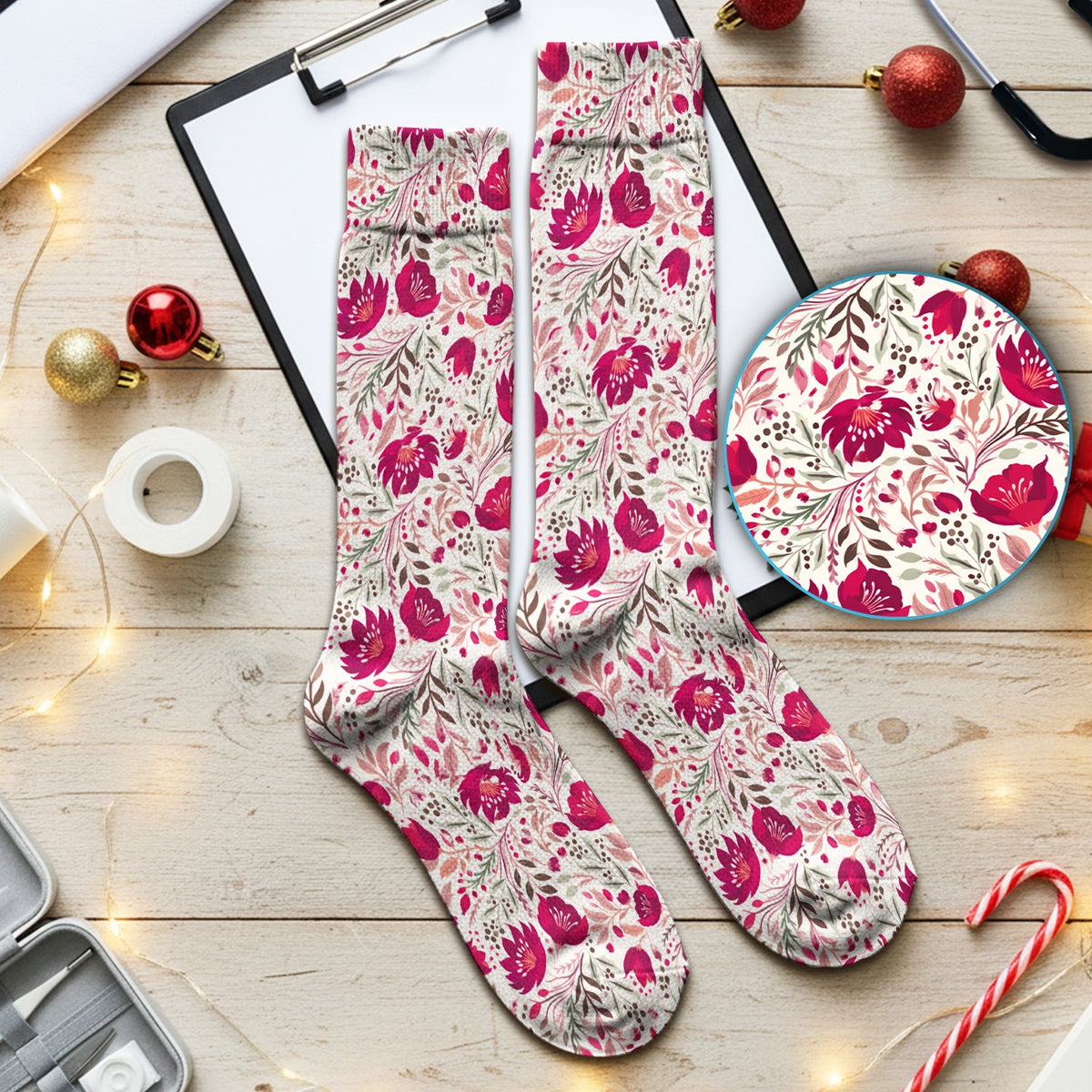 Elegant Floral Botanical Nurse Socks