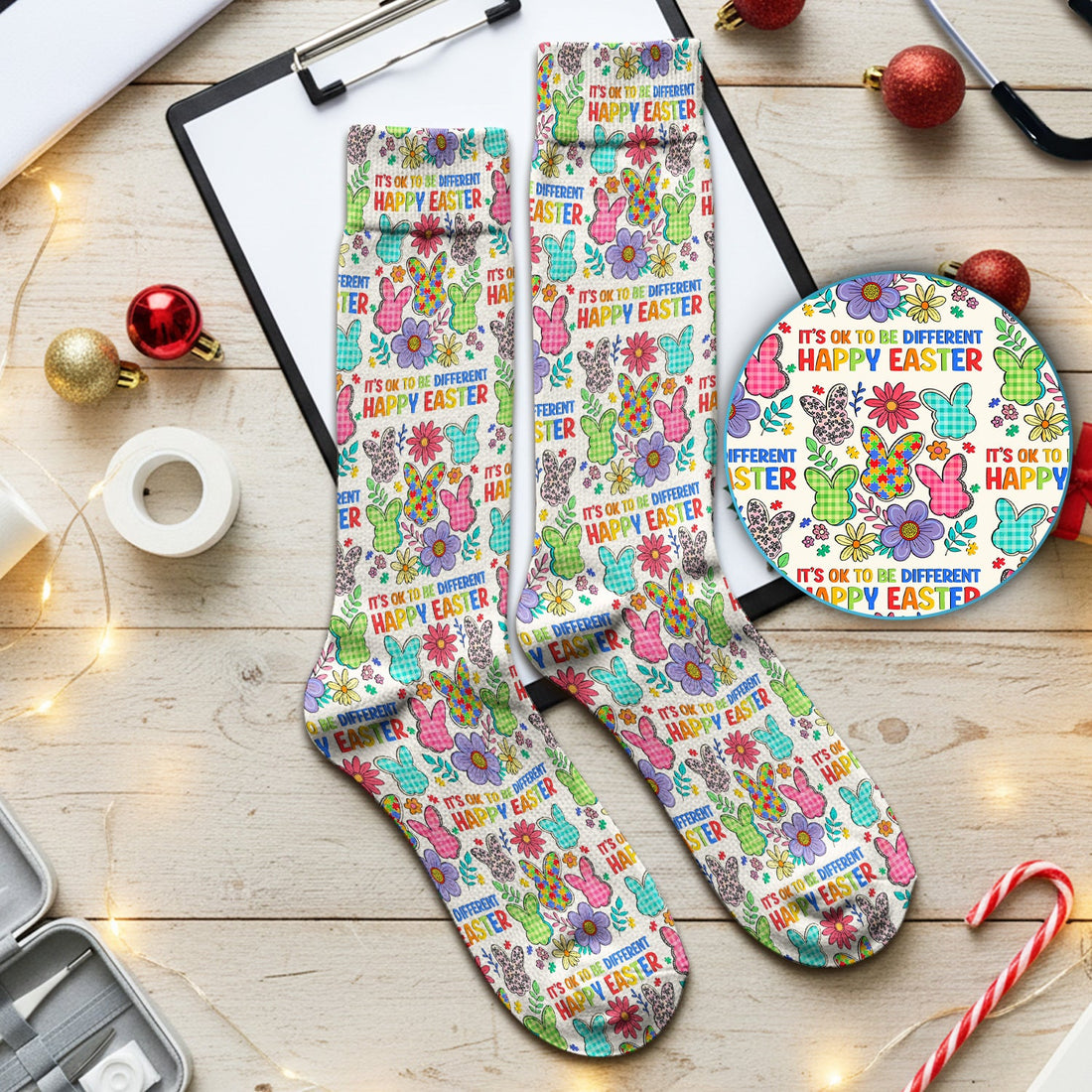 Bunny Floral Nurse Socks - Easter Gift