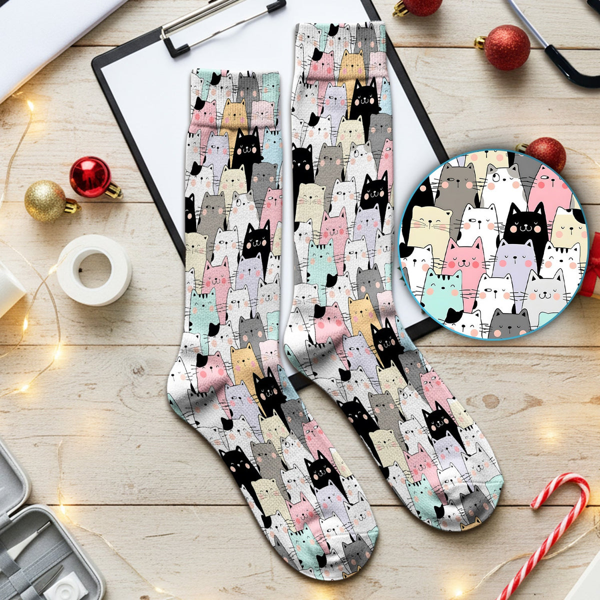 Cartoon Cat Crowd Nurse Socks