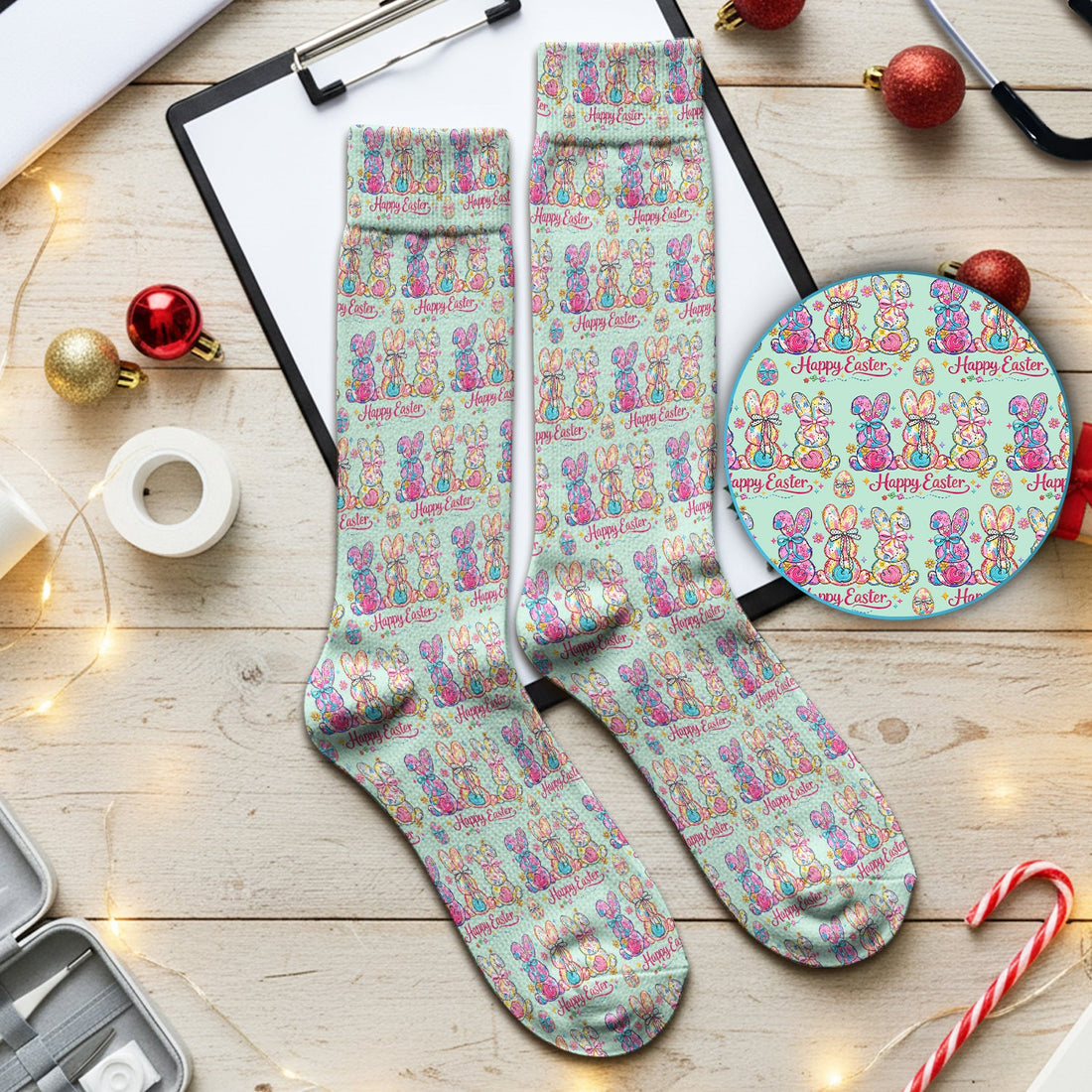 Pink Happy Easter Bunny Nurse Socks