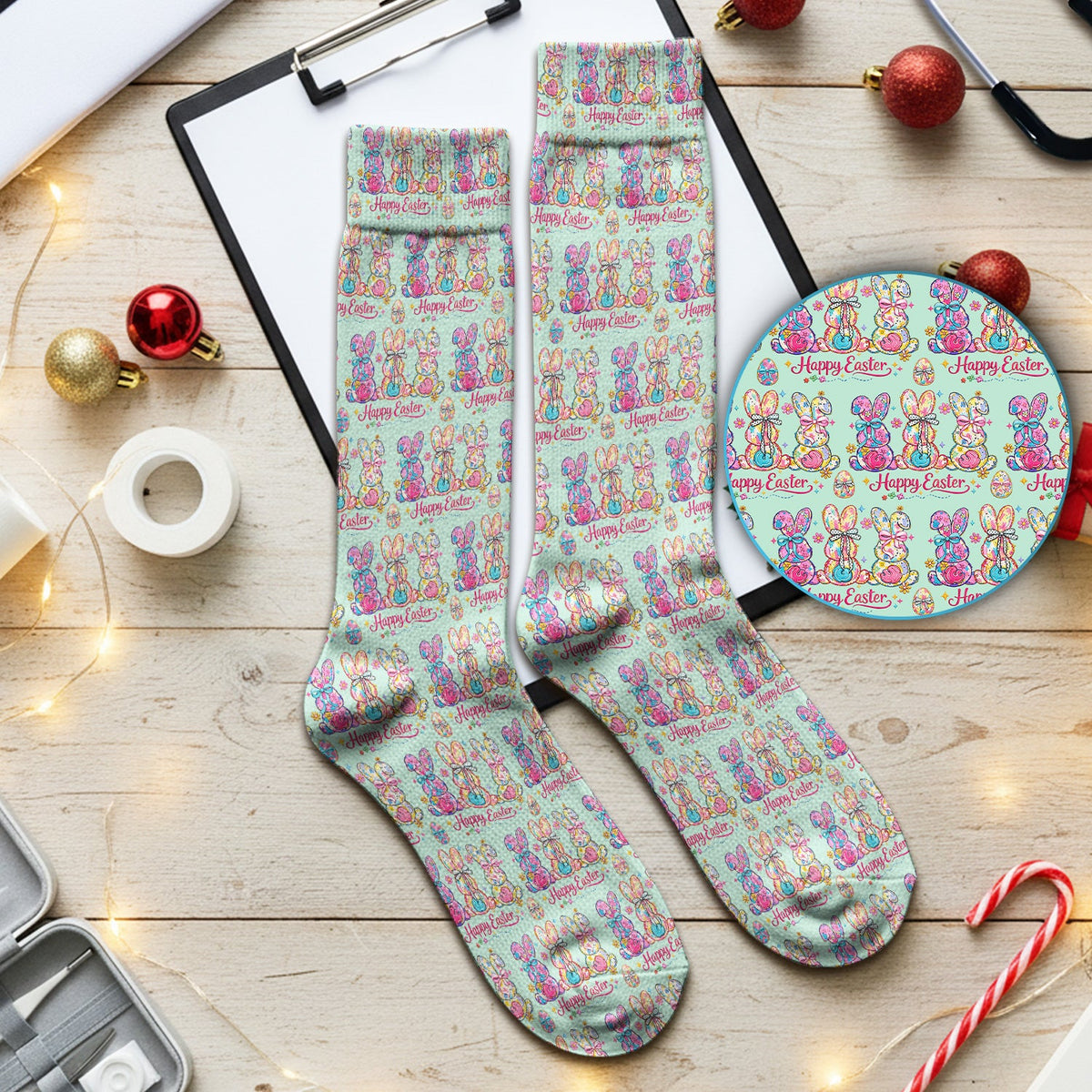 Pink Happy Easter Bunny Nurse Socks