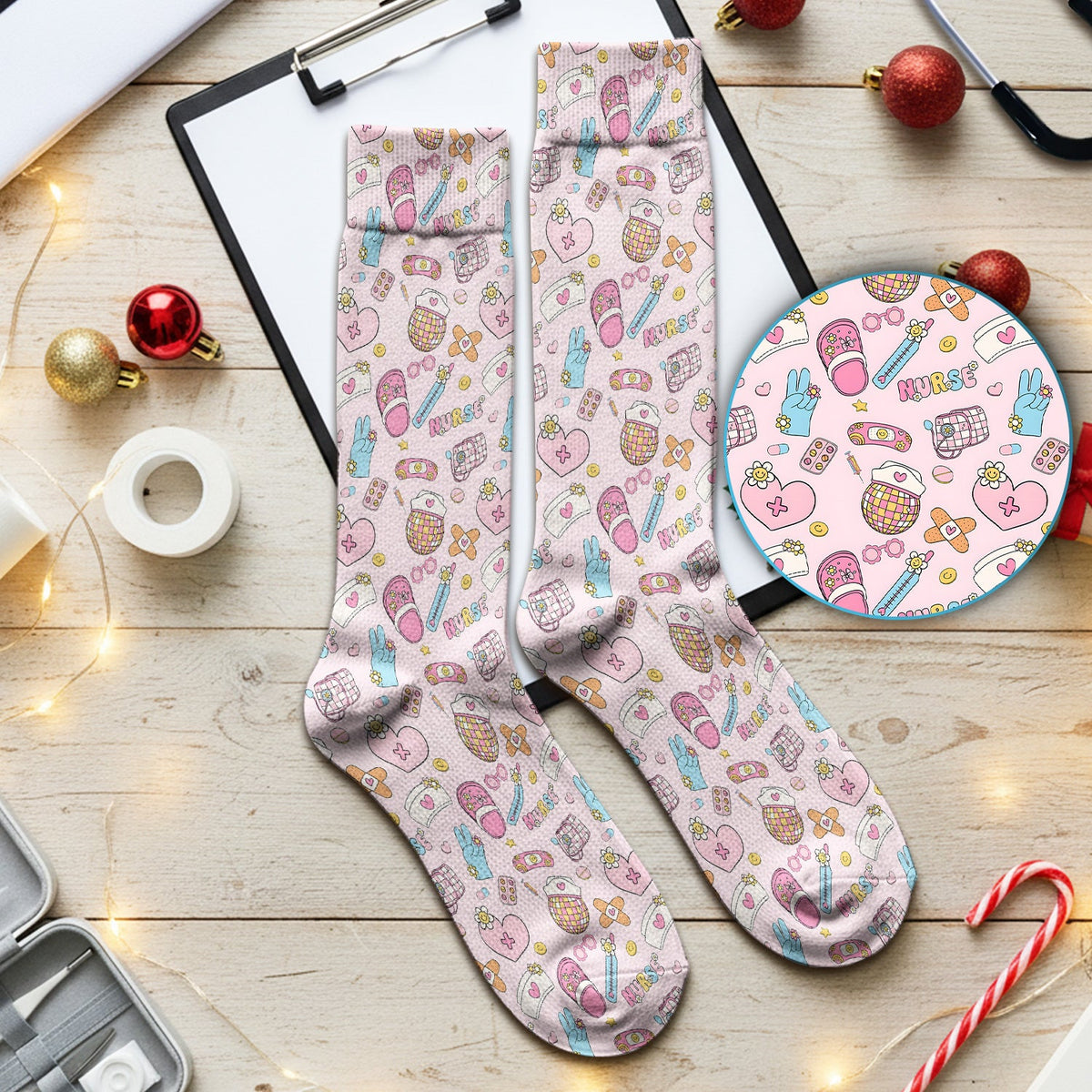 Pink Medical Tools Nurse Socks