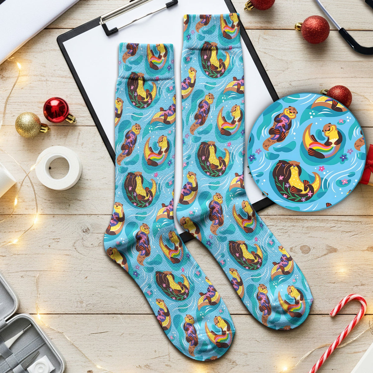 Otter Floating River Rainbow Nurse Socks