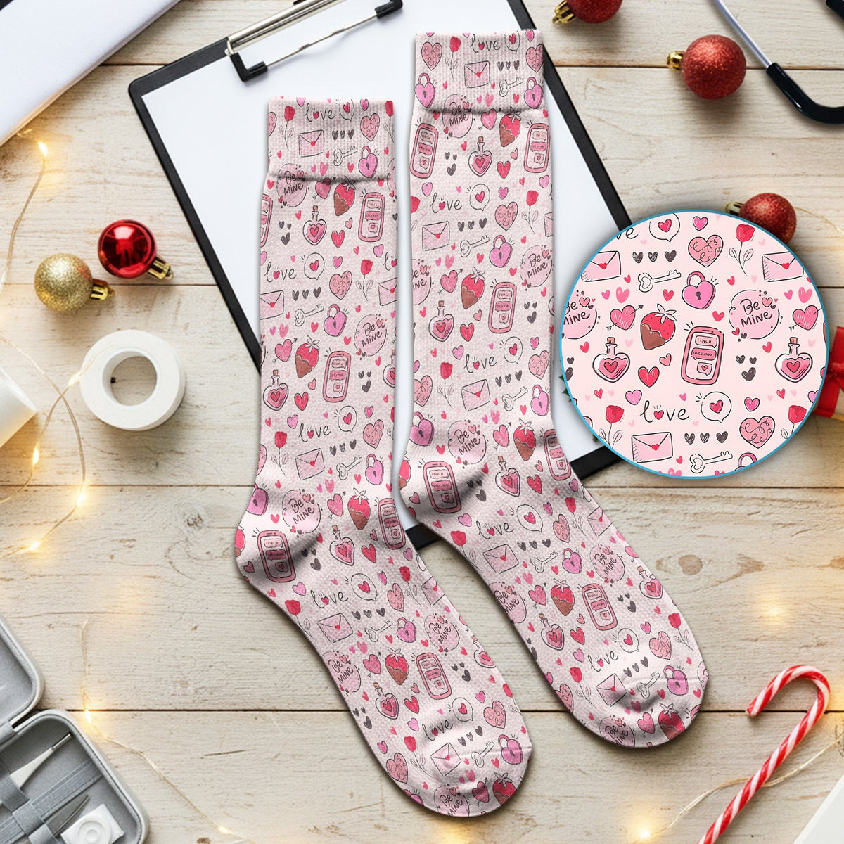 Be Mine Pink Heart Valentine Nurse Socks