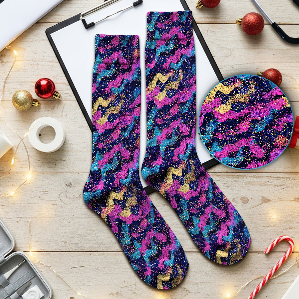 Neon Glitter Galaxy Nurse Socks
