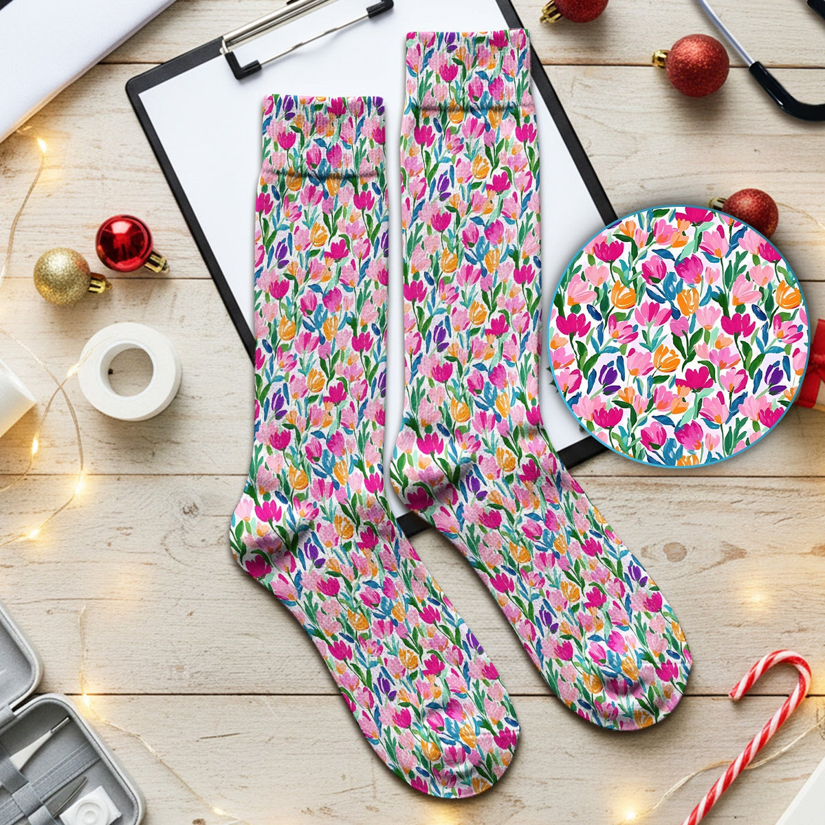 Vibrant Tulip Meadow Nurse Socks