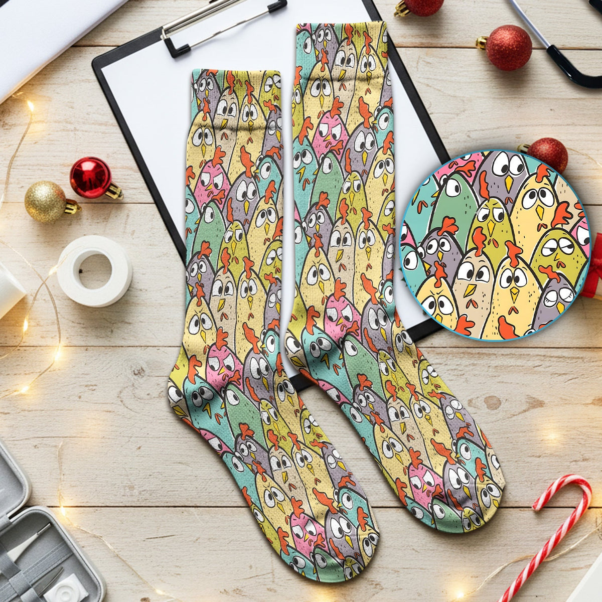 Cartoon Chicken Crowd Nurse Socks