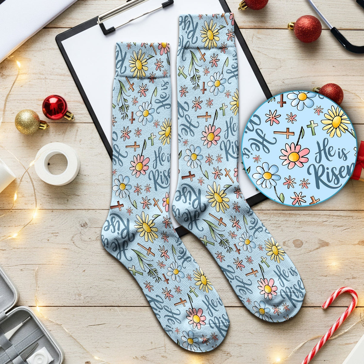 Risen Cross Flower Nurse Socks - Easter Gift