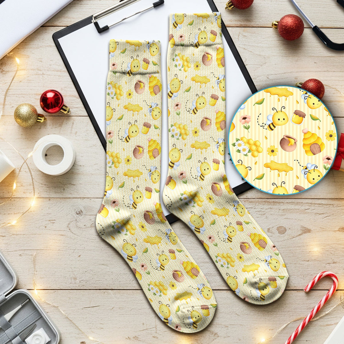 Cute Bee Honey Flower Stripe Nurse Socks